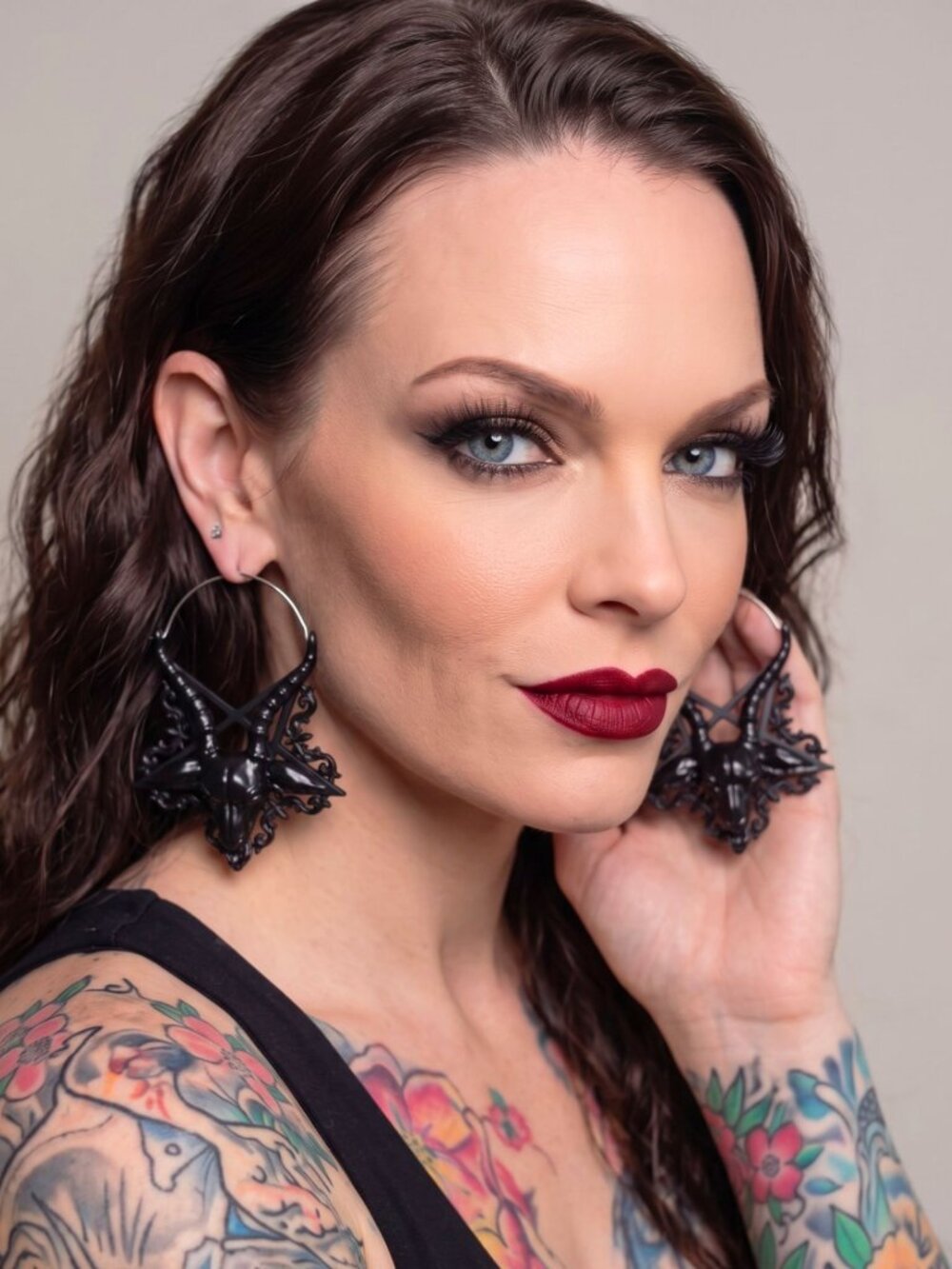 Killstar Ave Satana Earrings Black Baphomet Goat Pentagram Statement Hoop NWT